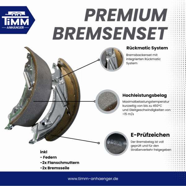 Premium Bremsbackenset  200x50mm kompatibel Knott